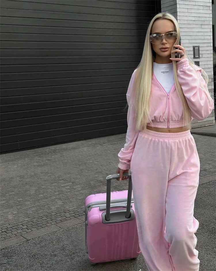 Damen sportliches Velours-Jogginganzug-Set mit lässigem Schnitt und praktischen Taschen Stalluxe