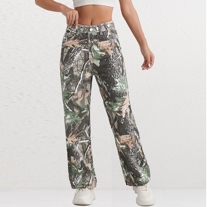 Damen Cargohose im Camouflage-Design mit hoher Taille Stalluxe