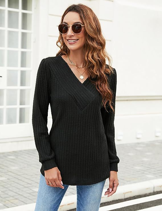Women's Textured V-Neck Pullover Sweater Stalluxe