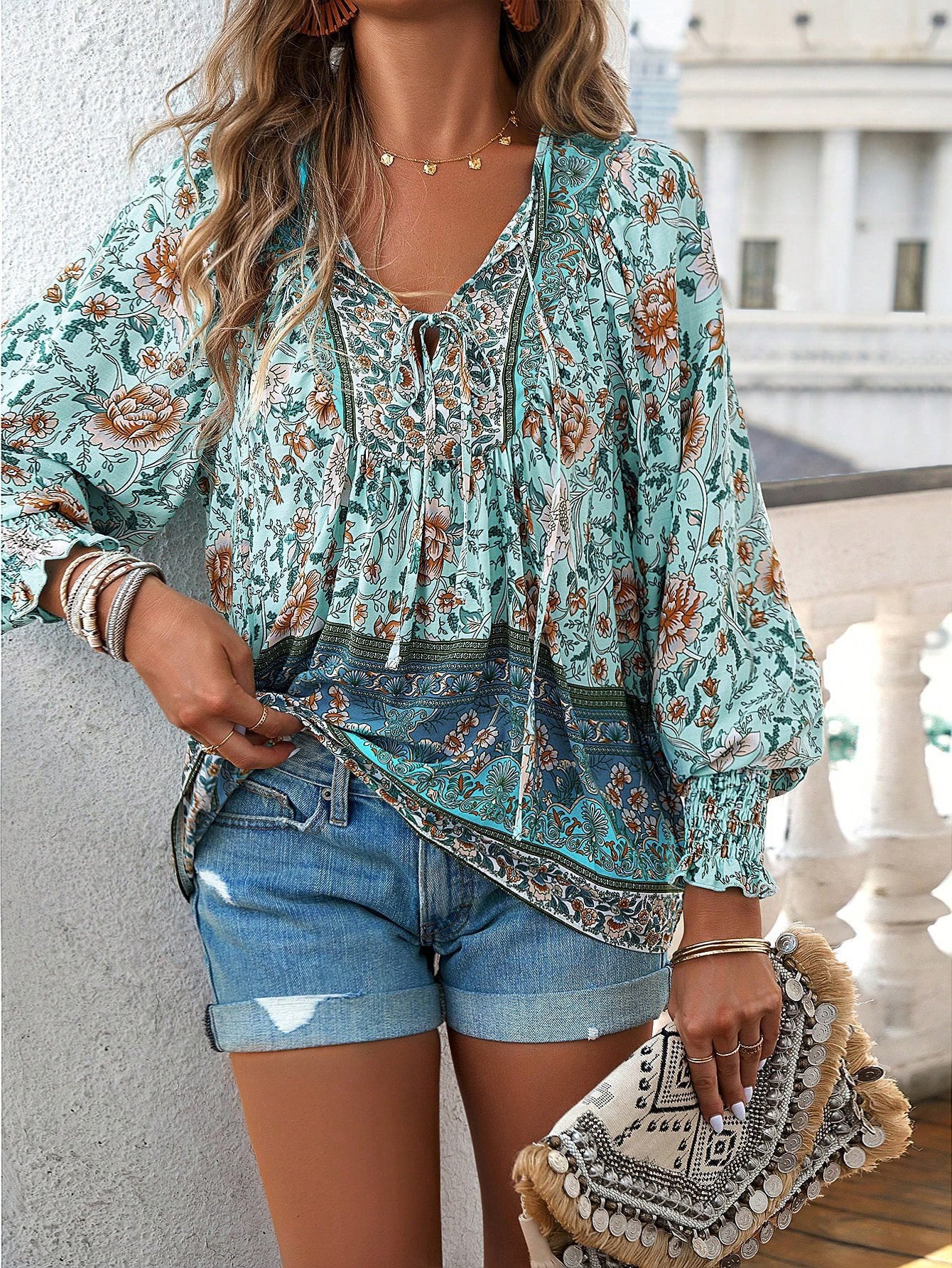 Damen luftige Bluse mit raffiniertem floralem Design und lockerem Schnitt Stalluxe