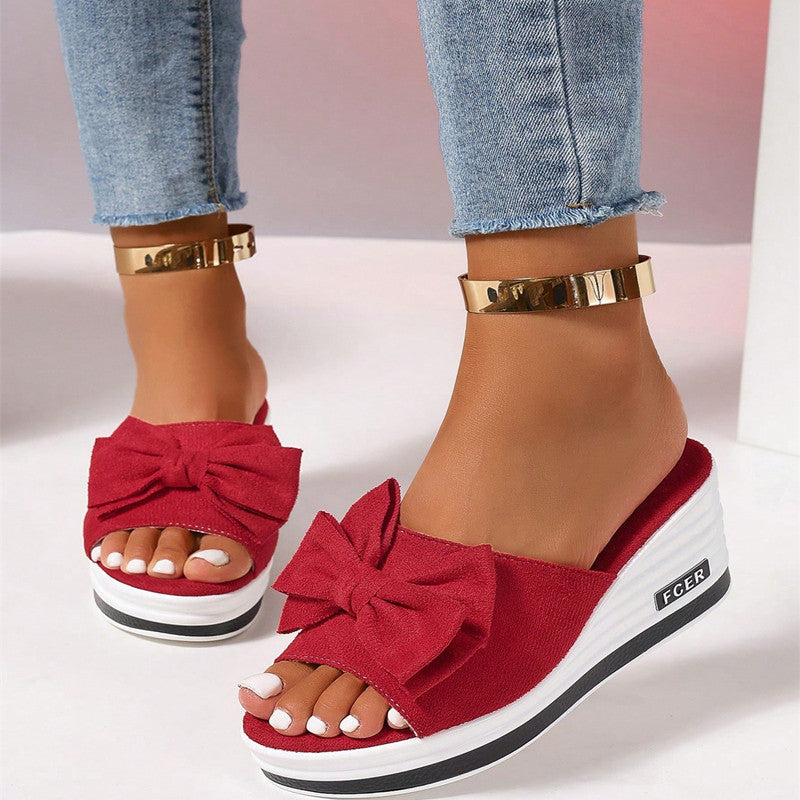 Damen Plateausandalen mit modischer Schleifenapplikation und komfortabler Sohle Stalluxe