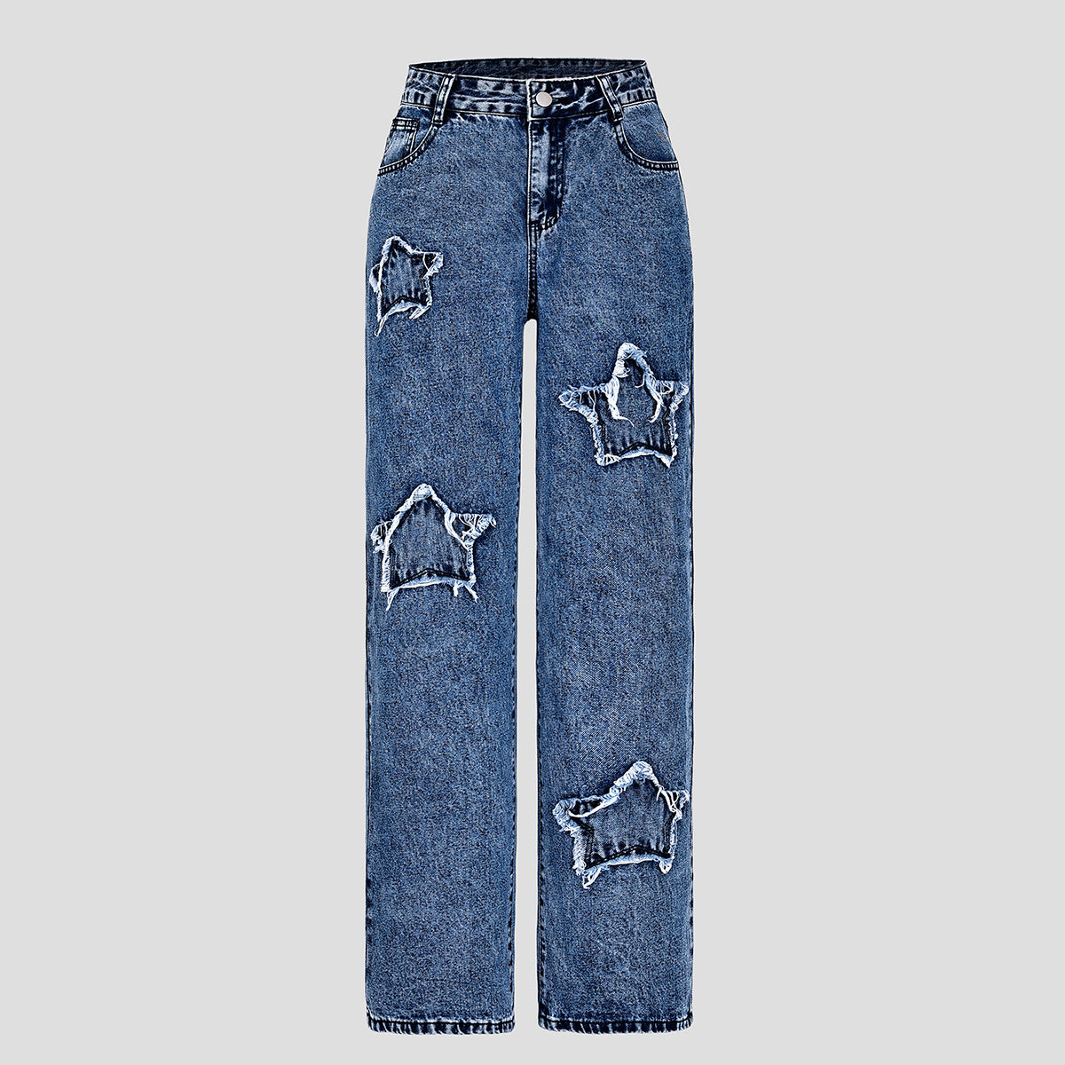 Damen Destroyed Jeans mit Sternenmotiv Stalluxe