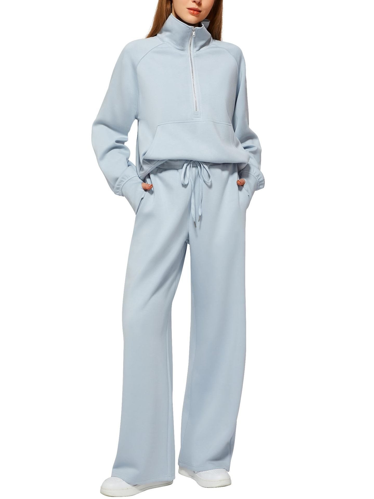 Damen Sportliches Fleece-Kombinationsset mit hohem Kragen und seitlichen Taschen Stalluxe