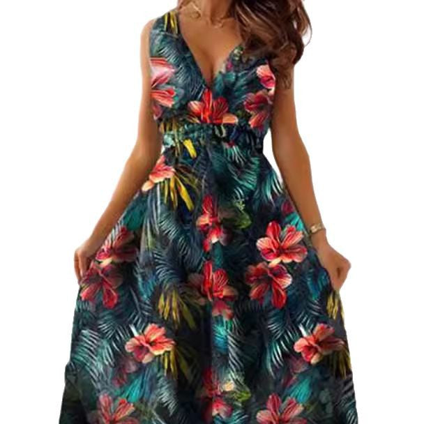 Damen Maxi-Kleid mit floralem Muster und elastischem Taillenband Stalluxe