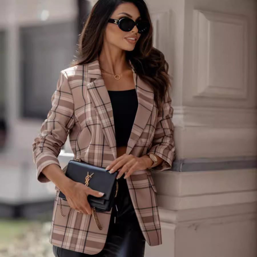 Damen kariertes Blazerjacke mit elegantem Schnitt und modernem Design Stalluxe