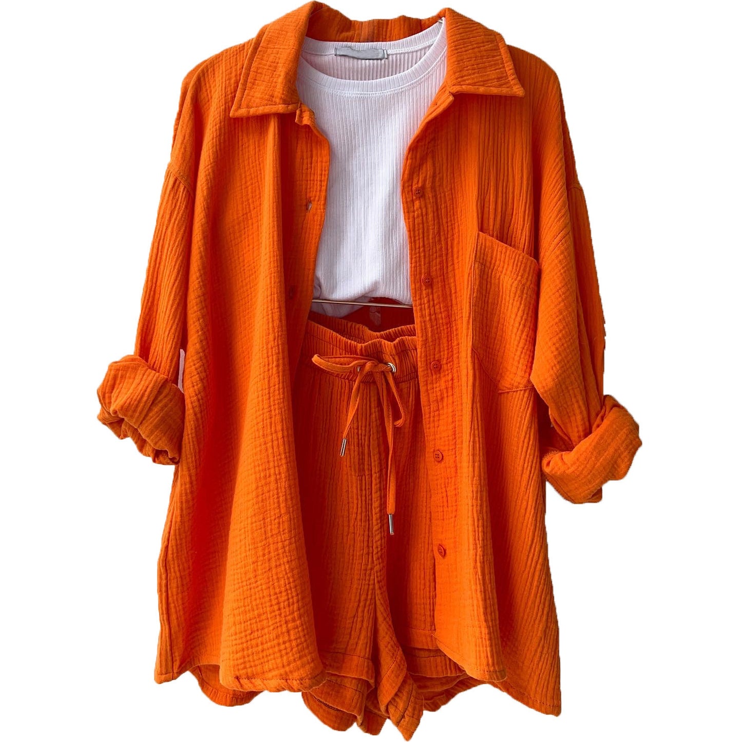Damen lässiges Set mit oversized Hemd und bequemen Shorts Stalluxe