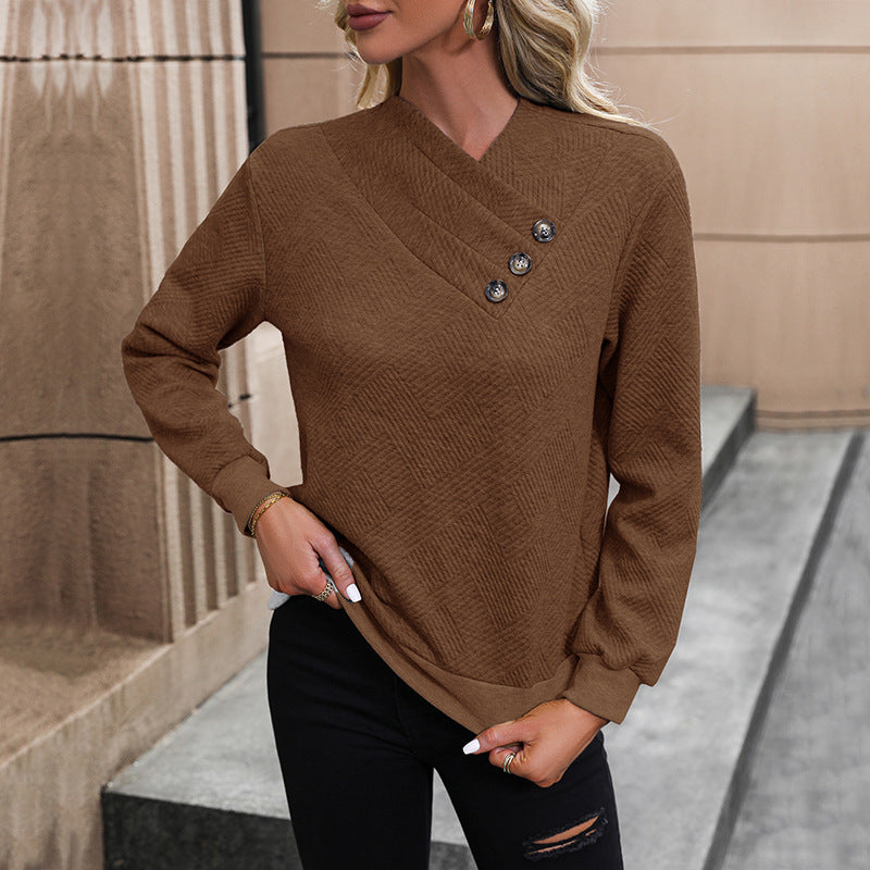 Damen eleganter Pullover mit asymmetrischem Ausschnitt und Knopfdetails Stalluxe