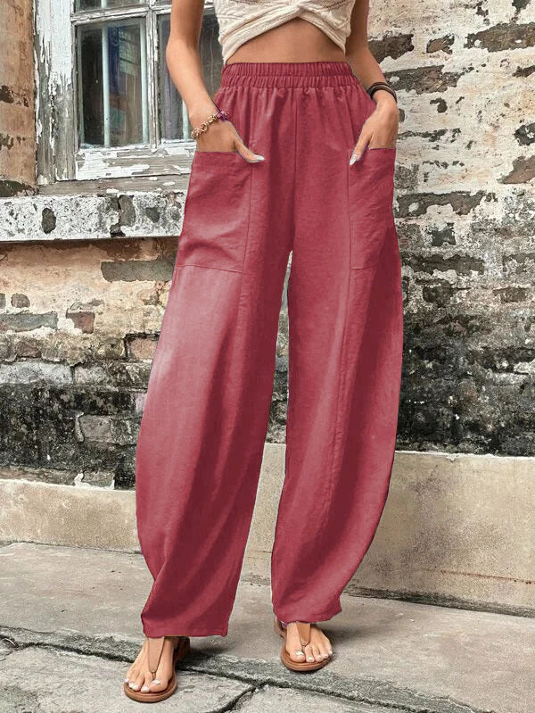Damen Weite Palazzo-Hosen mit elastischem Bund und praktischen Taschen Stalluxe