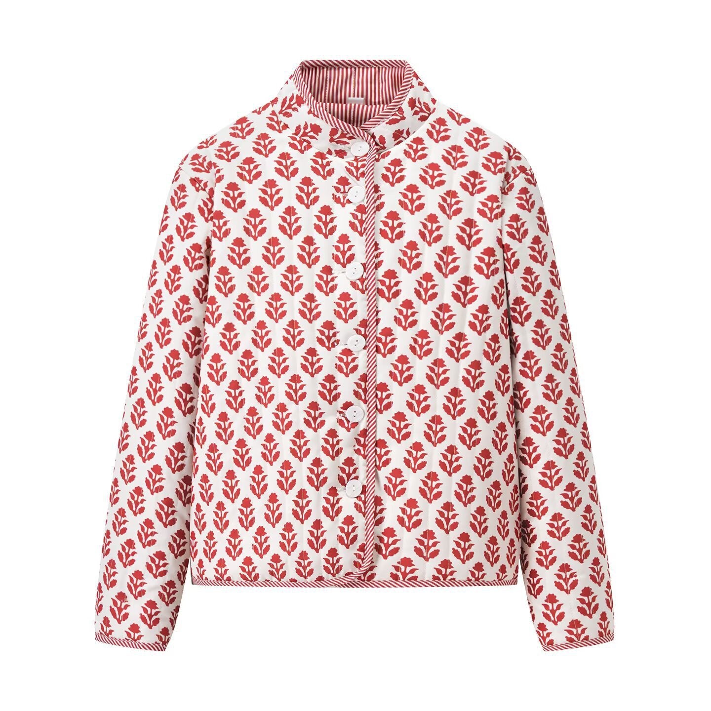 Damen modische Blousonjacke mit floralem Muster und praktischen Knopfdetails Stalluxe