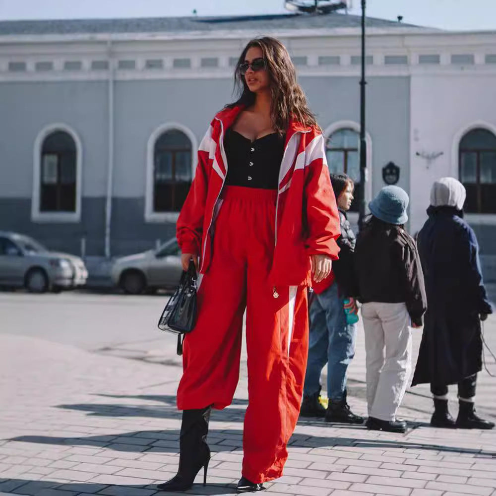 Damen sportliches Jacken- und Hosen-Set mit Kontrastelementen und komfortablem Schnitt Stalluxe