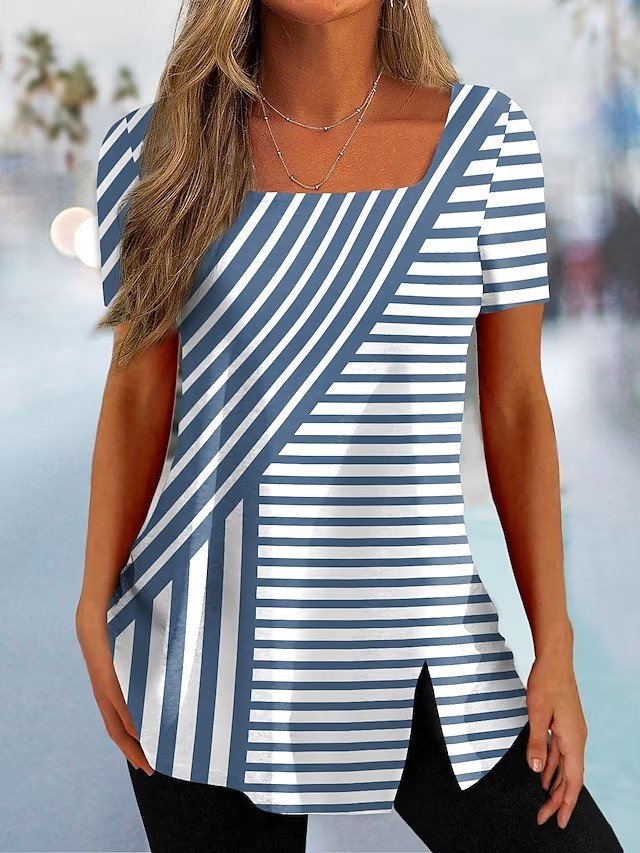 Damen Tunika mit modernem diagonalen Streifenmuster und eleganten Schlitz-Details Stalluxe