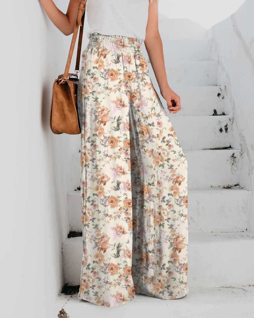 Women's Floral Print Wide-Leg Trousers Stalluxe