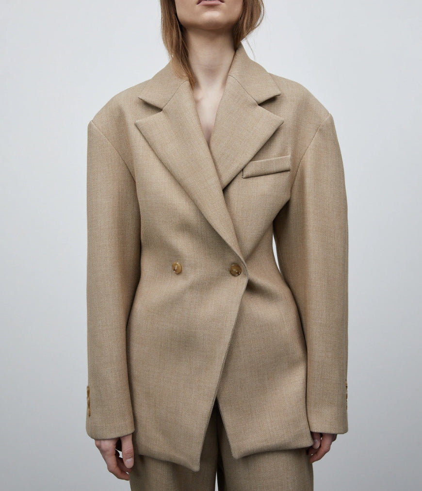 Damen Modischer Oversized Blazer mit doppelter Knopfleiste und strukturiertem Stoff Stalluxe