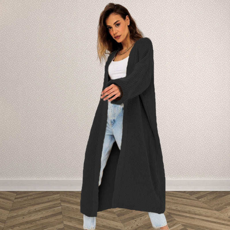 Damen Langer gestrickter Cardigan mit lässigem Schnitt und strukturierter Textur Stalluxe