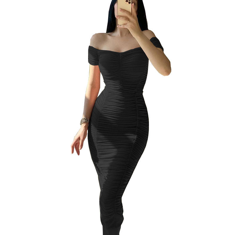 Damen figurbetontes Minikleid mit schulterfreiem Schnitt und Raffung Stalluxe