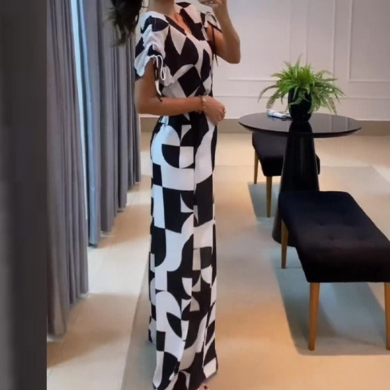 Damen Langes Maxikleid mit grafischem Muster und Raffung Stalluxe