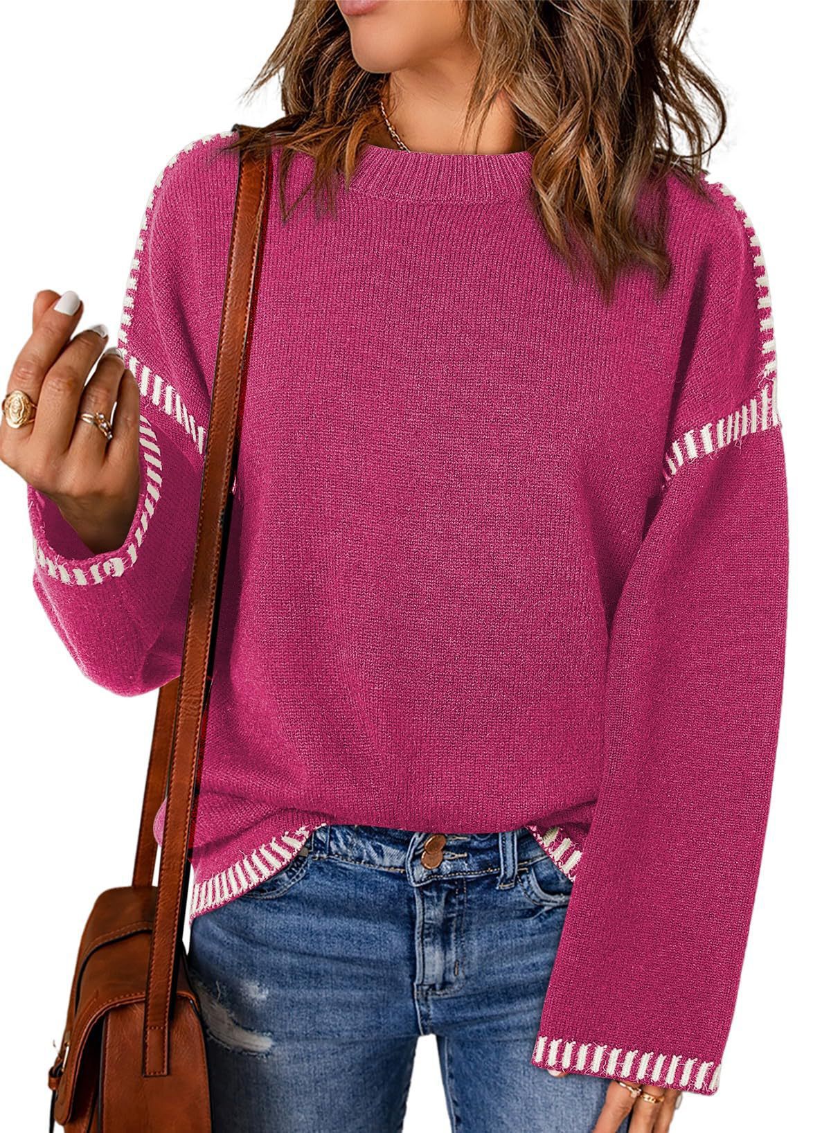 Damen Grobstrickpullover mit modischem Kontrastsaum und weiten Ärmeln Stalluxe