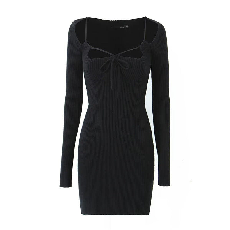 Damen figurbetontes Rippkleid mit Cut-Out-Details und langen Ärmeln Stalluxe