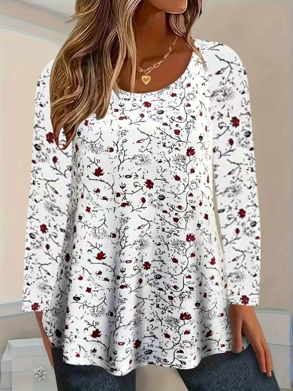 Damen Langarmshirt mit floralem Muster und A-Linien Schnitt Stalluxe