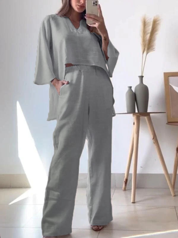 Damen luftiges Sommeroutfit mit weitem Oberteil und bequemen Hosen Stalluxe