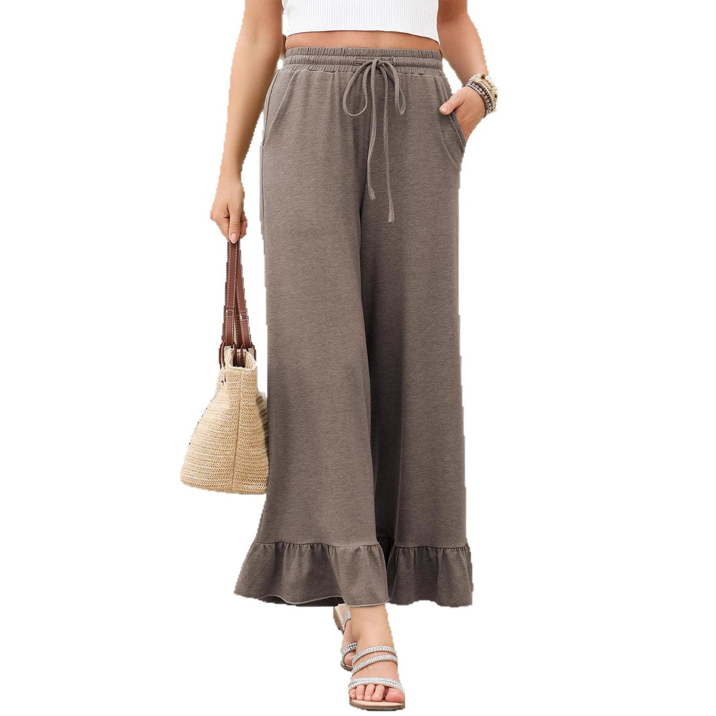 Damen Weite Sommerhose mit Rüschensaum Stalluxe