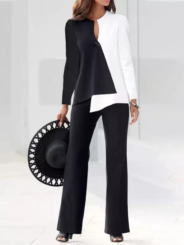 Damen Elegantes Set mit asymmetrischem Oberteil und weitem Hosenbeinen Stalluxe