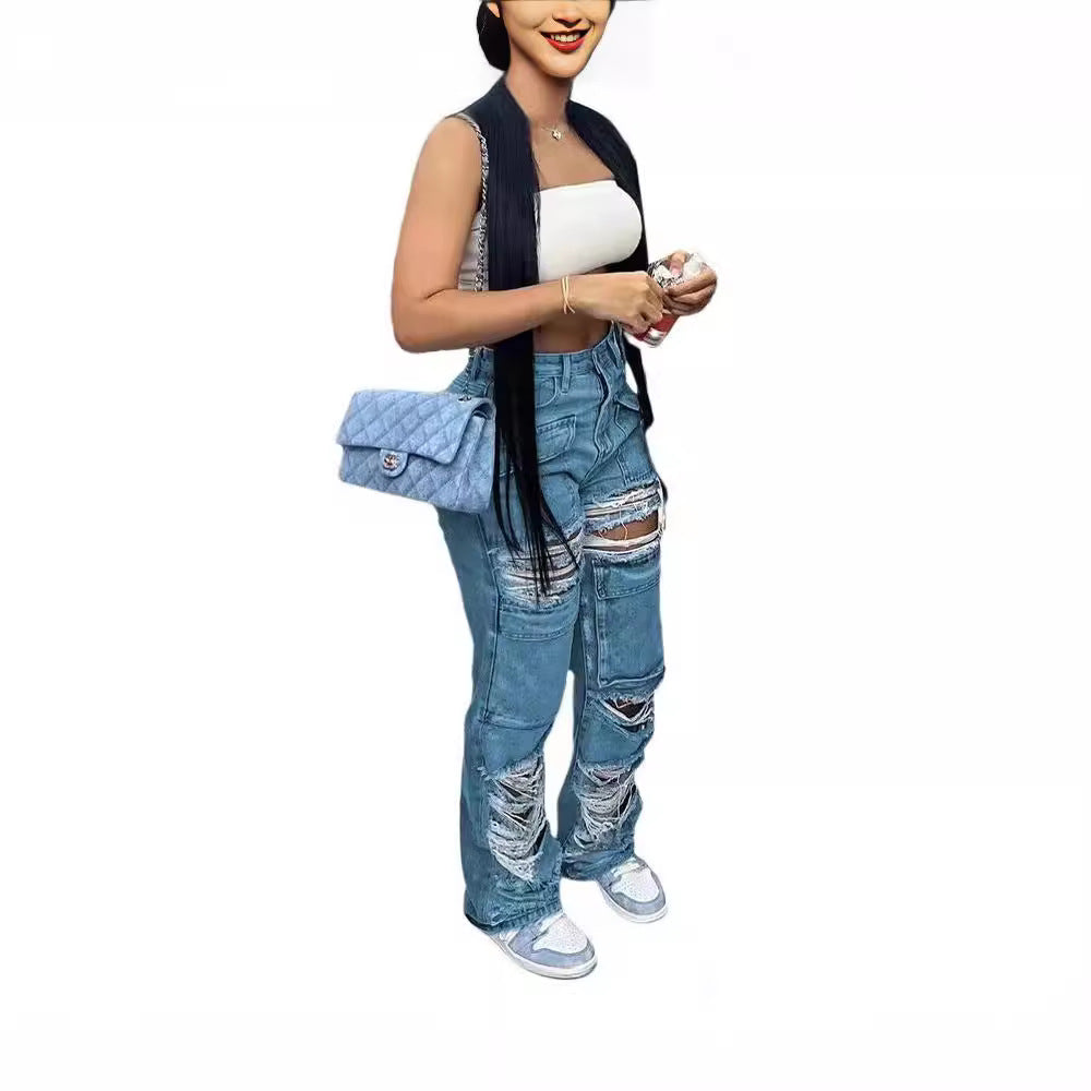 Damen Destroyed Jeans im lässigen Schnitt mit praktischen Taschen Stalluxe