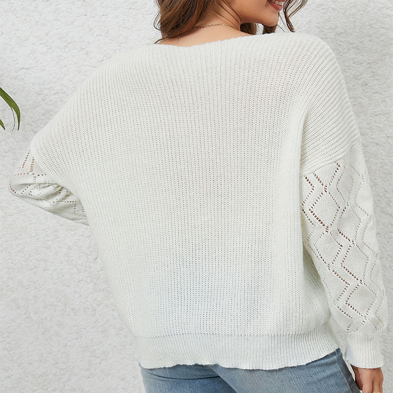 Damen Grobstrickpullover mit gedetaillem V-Ausschnitt und raffiniertem Ärmelmuster Stalluxe