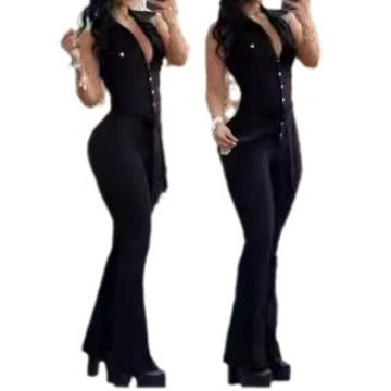 Damen Eleganter einfarbiger Overall mit tailliertem Schnitt und breiten Beinen Stalluxe
