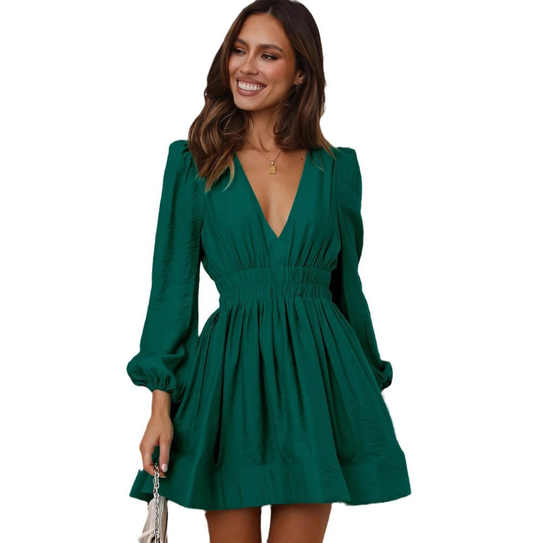 Damen Mini Kleid mit V-Ausschnitt und voluminösen Ärmeln Stalluxe