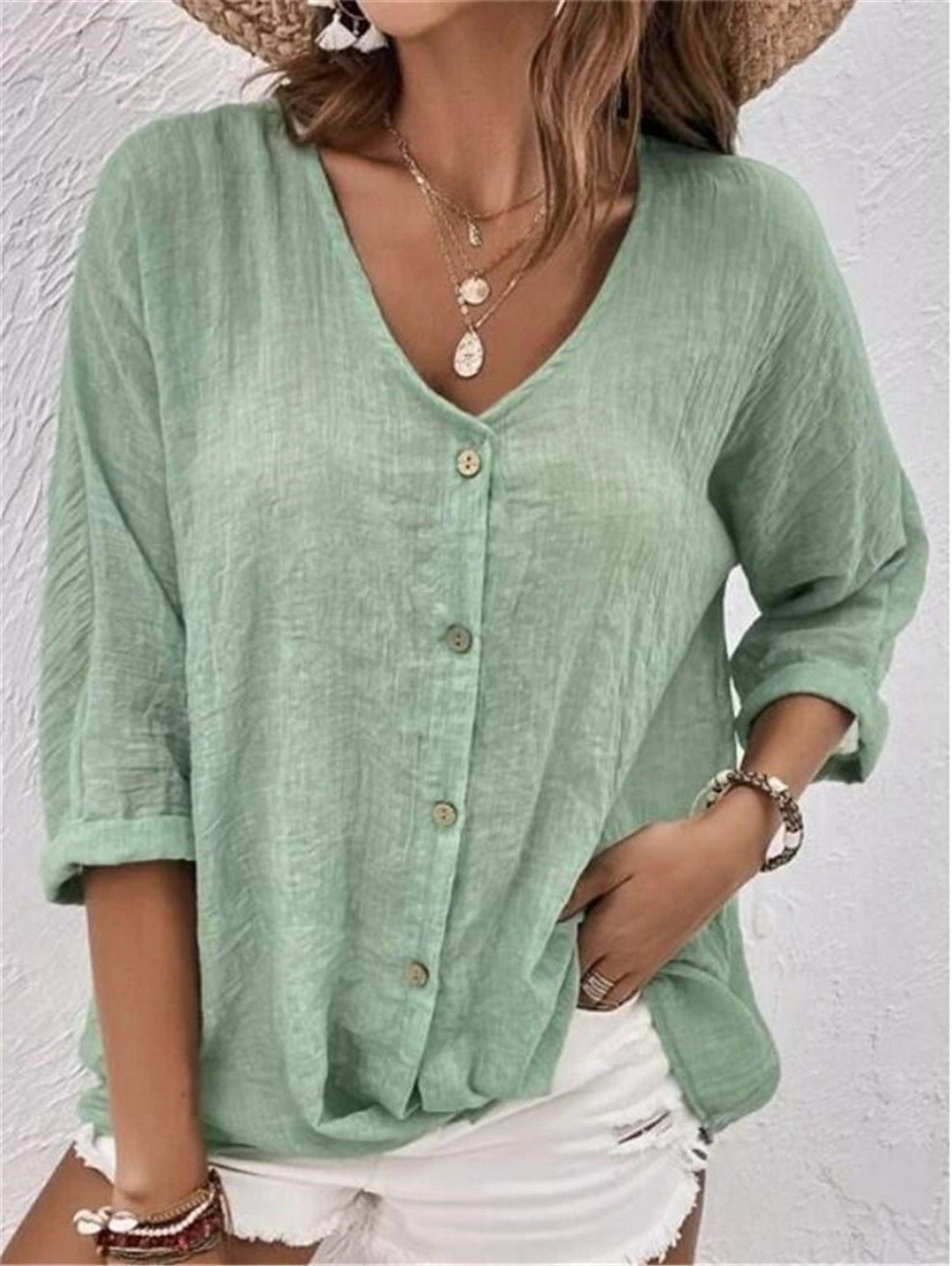 Damen lässige Bluse mit Knopfdetail und weitem Schnitt Stalluxe