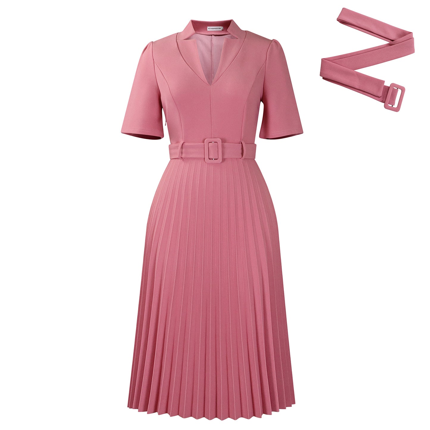 Damen Plissee Kleid mit tailliertem Schnitt und elegantem Kragen Stalluxe