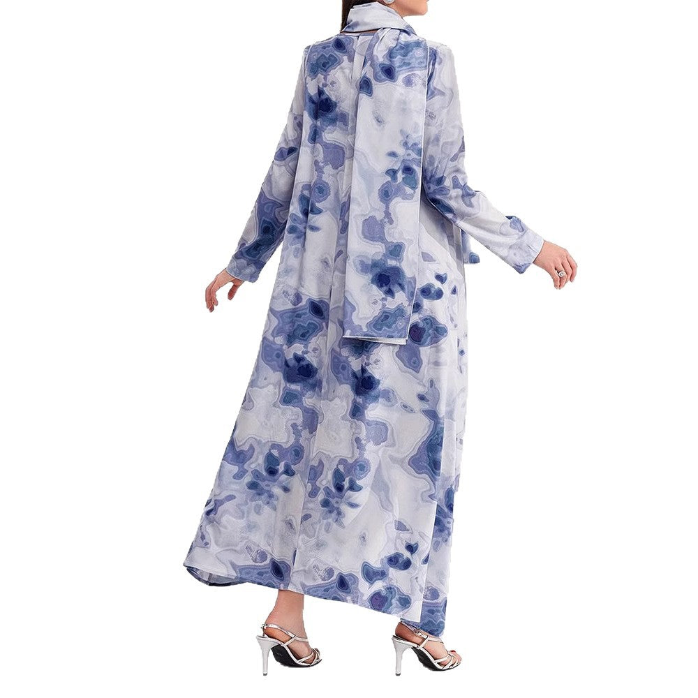Damen Maxikleid mit kunstvollem Muster und elegantem Stehkragen Stalluxe