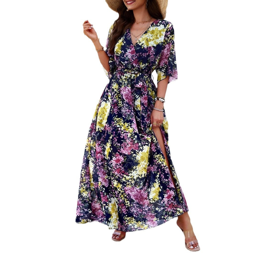 Damen Maxikleid mit eleganter Wickeloptik und seitlichem Schlitz Stalluxe
