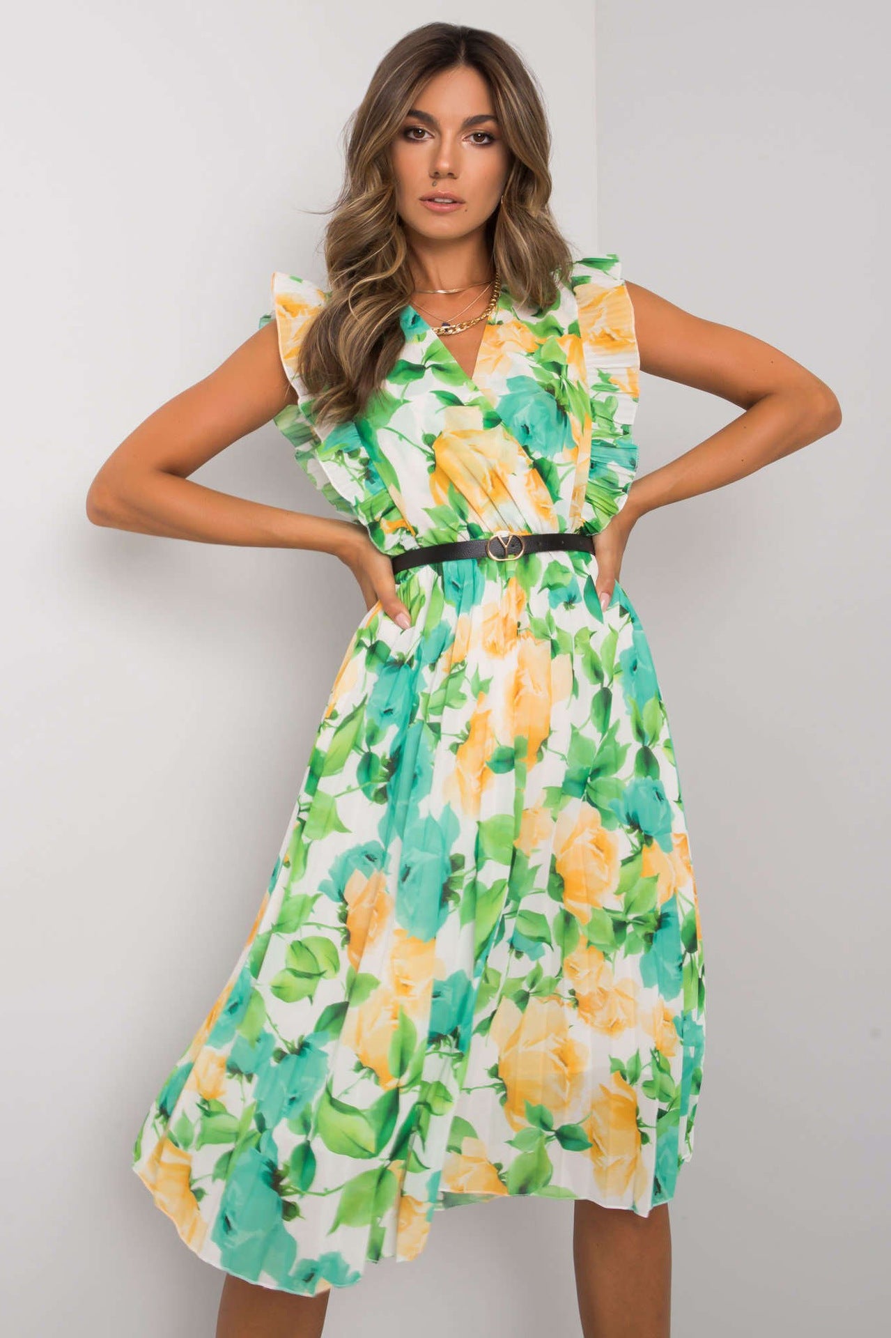 Damen Floral maxikleid mit Rüschendetails und Taillengürtel Stalluxe