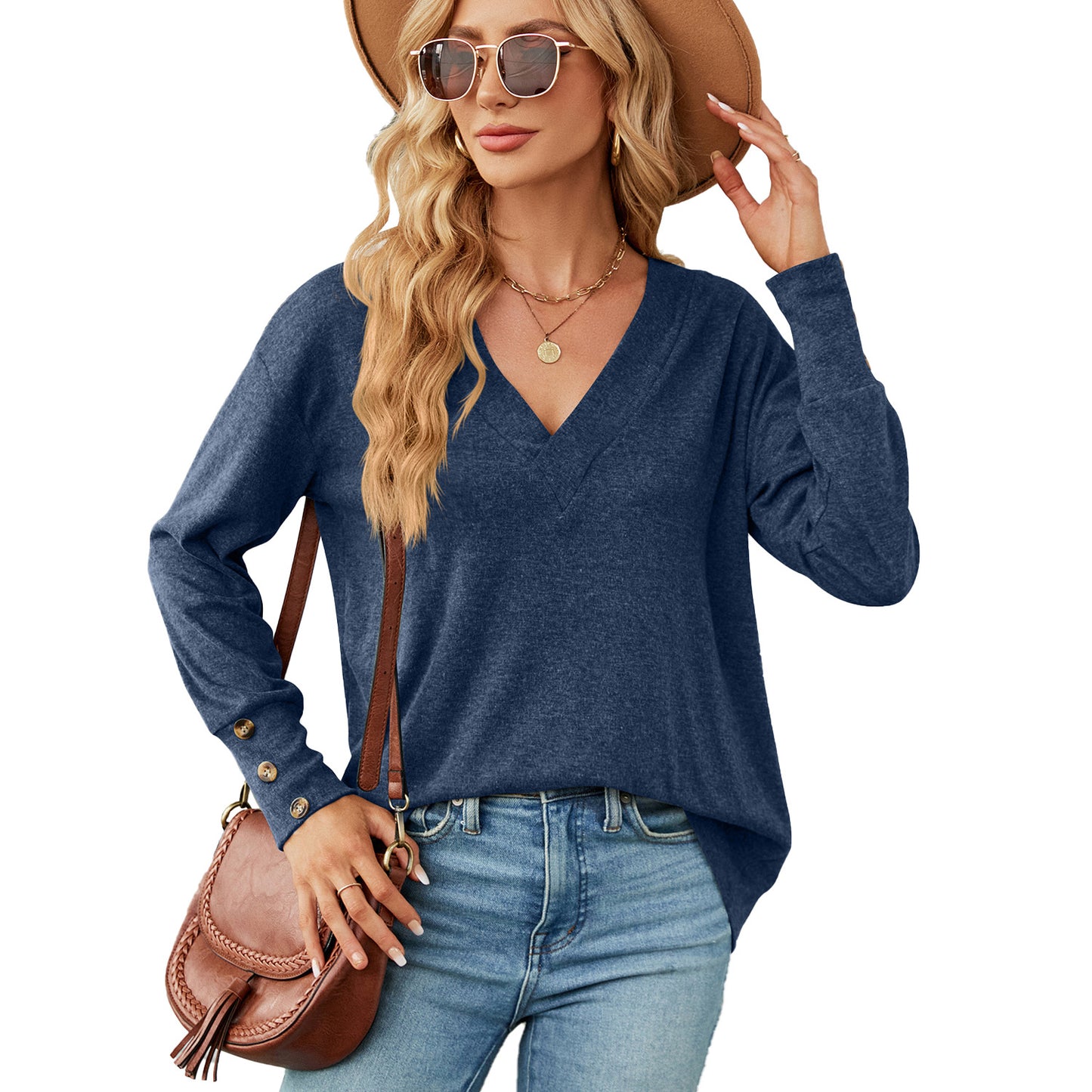 Damen oversized V-Ausschnitt Pullover mit modischen Knopfdetails Stalluxe