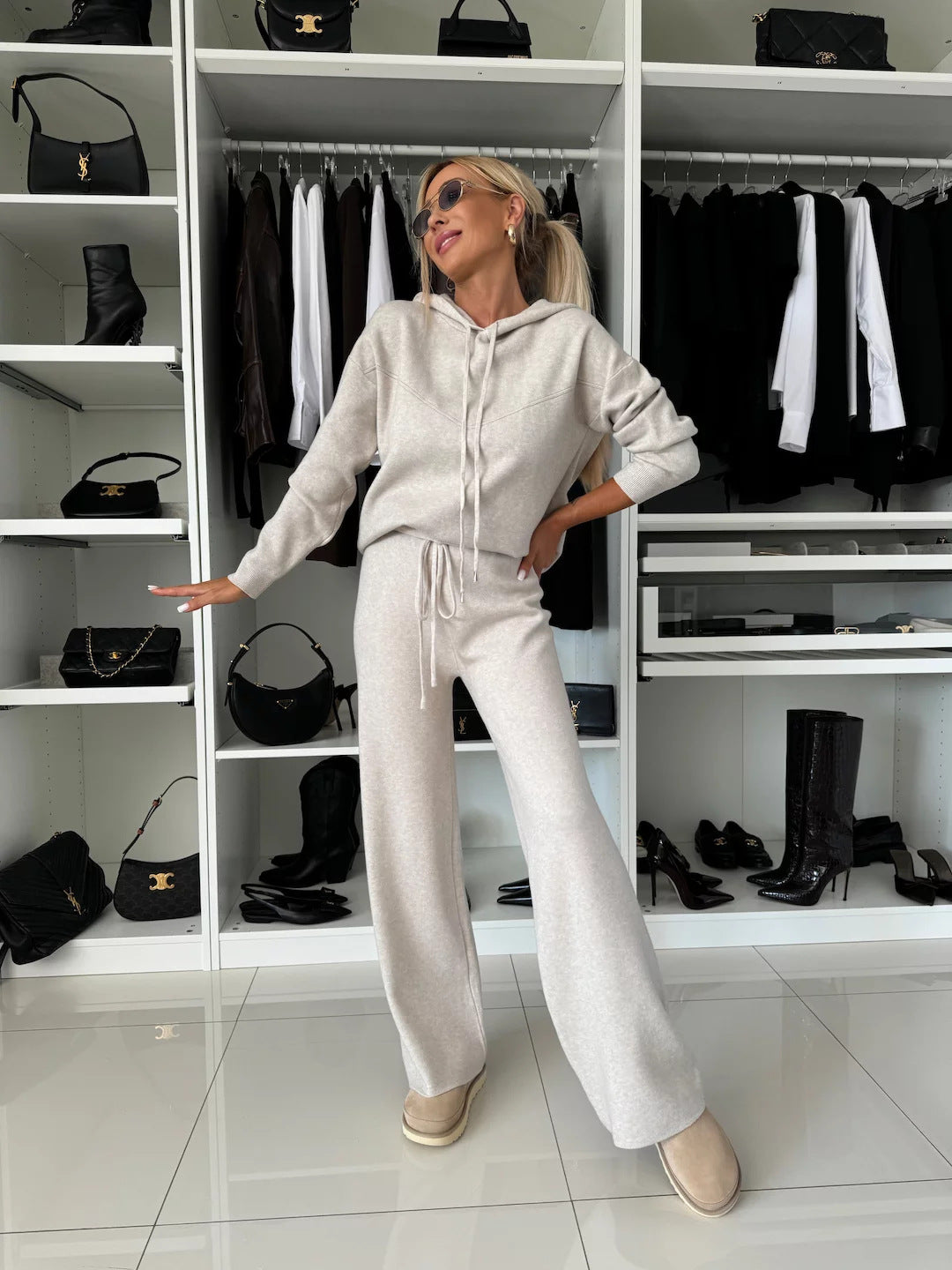 Damen lässiger Kapuzenpullover und weite Hose Set Stalluxe