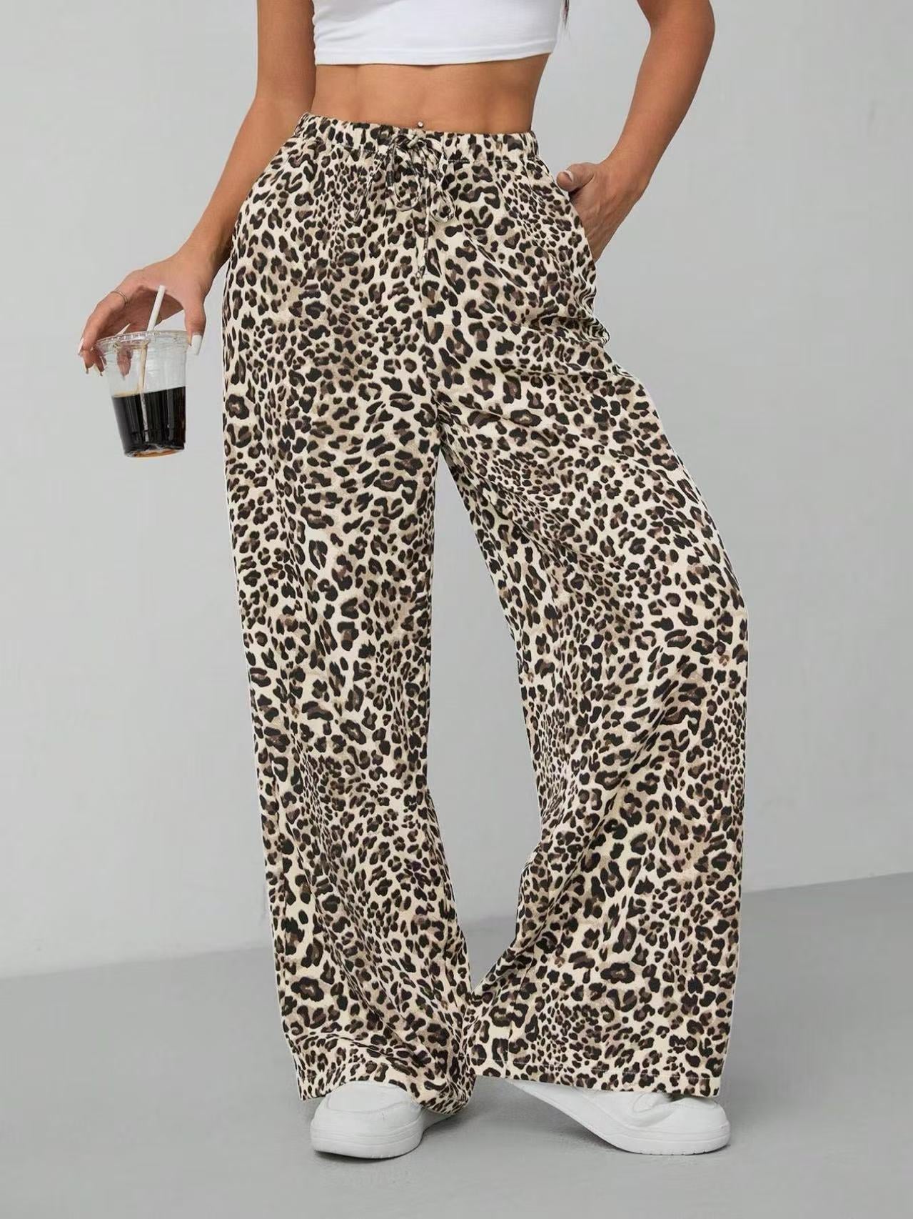 Women's Relaxed Fit Leopard Print Palazzo Pants Stalluxe
