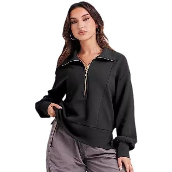 Damen lässiger Pullover mit Stehkragen und Reißverschluss Stalluxe