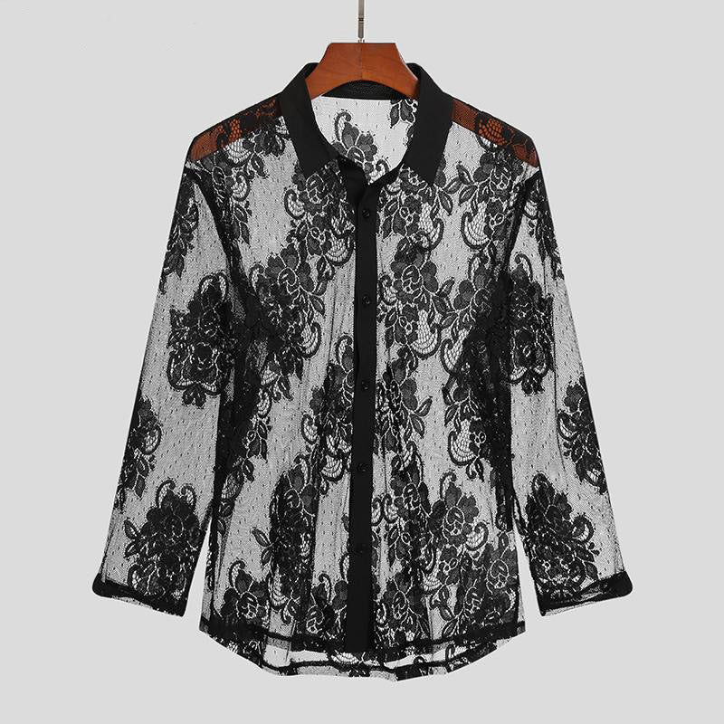 Damen transparente Bluse mit floralem Spitzenmuster Stalluxe