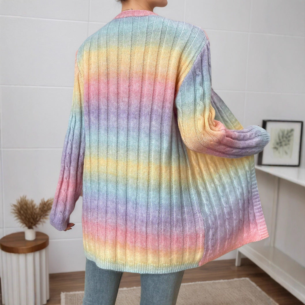 Damen Strickcardigan mit buntem Farbverlauf und lässigem Schnitt Stalluxe