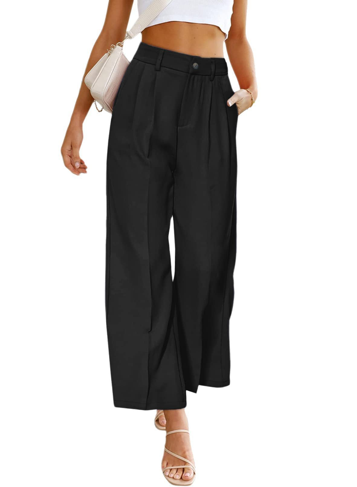 Damen Weit geschnittene Hochbund-Hose mit Faltenwurf Stalluxe