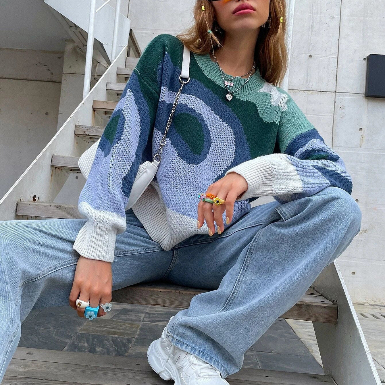 Damen Modischer Pullover mit kreativen Farben und weichem Strick Stalluxe