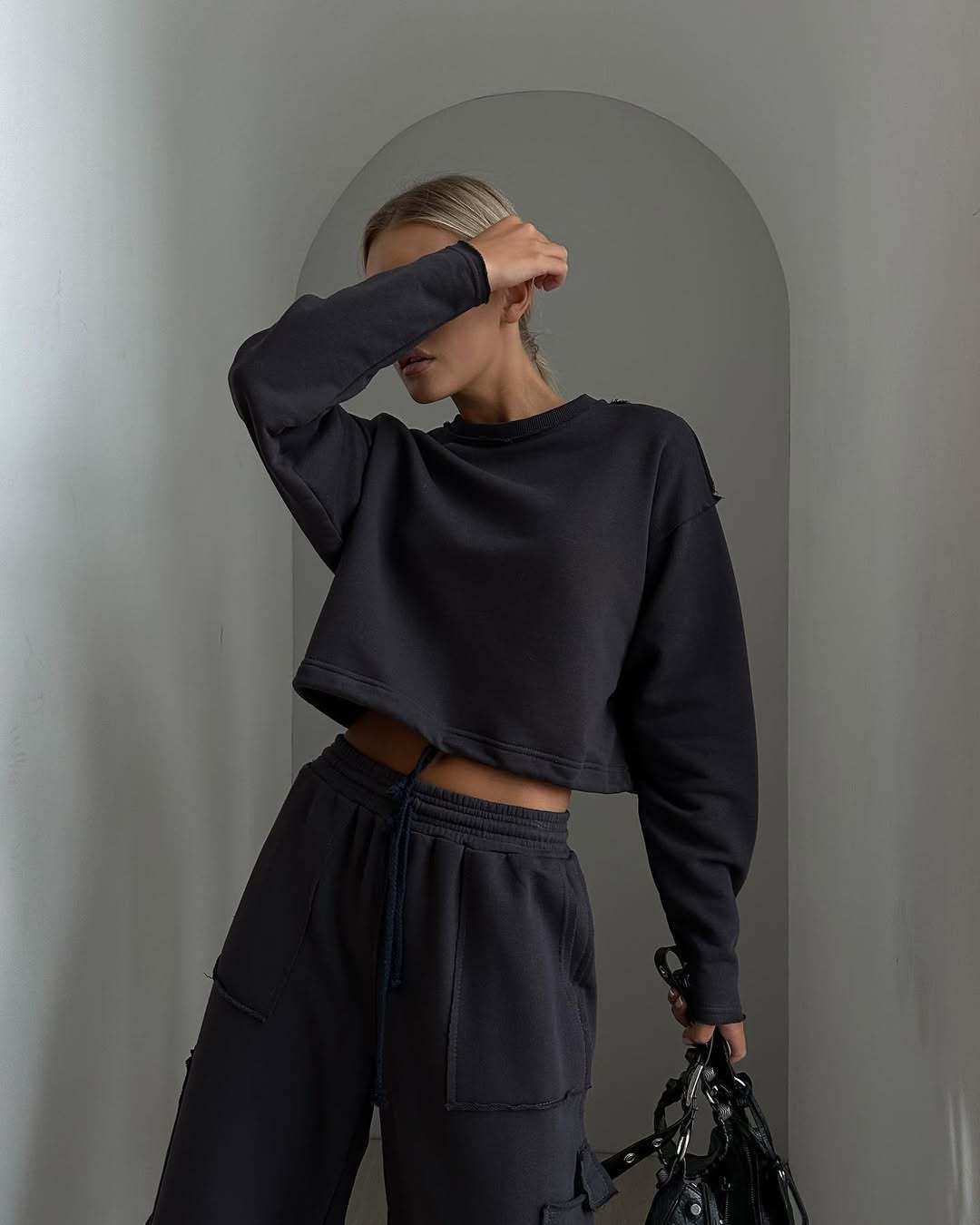 Damen cropped Sweatshirt mit verstellbarem Bund Stalluxe