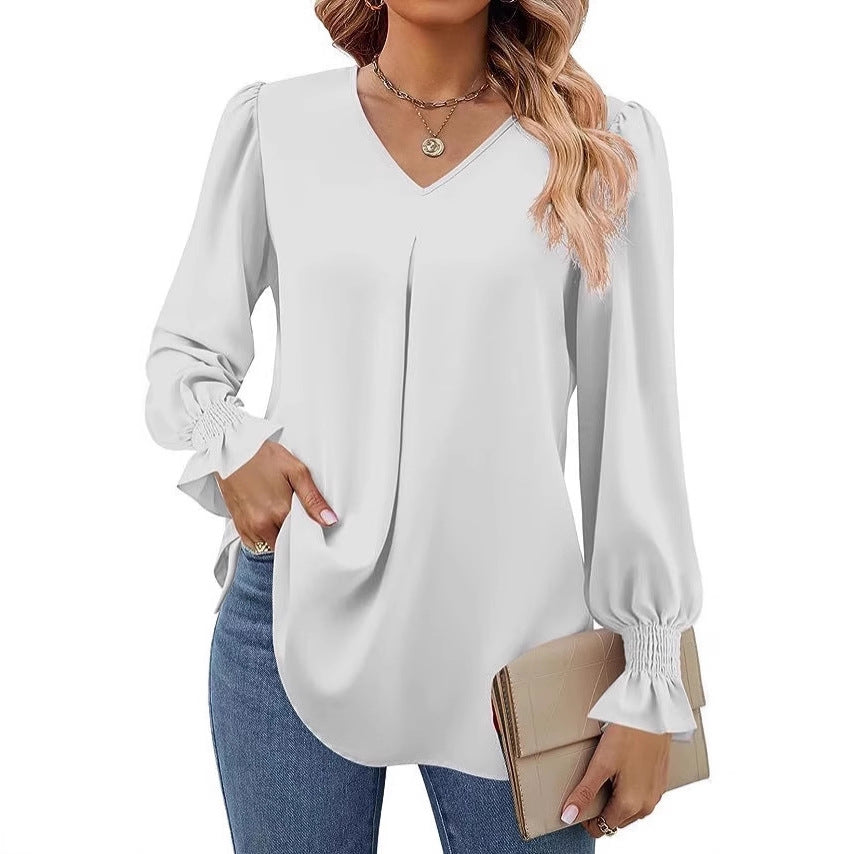Damen Elegante Bluse mit V-Ausschnitt und Rüschendetails Stalluxe
