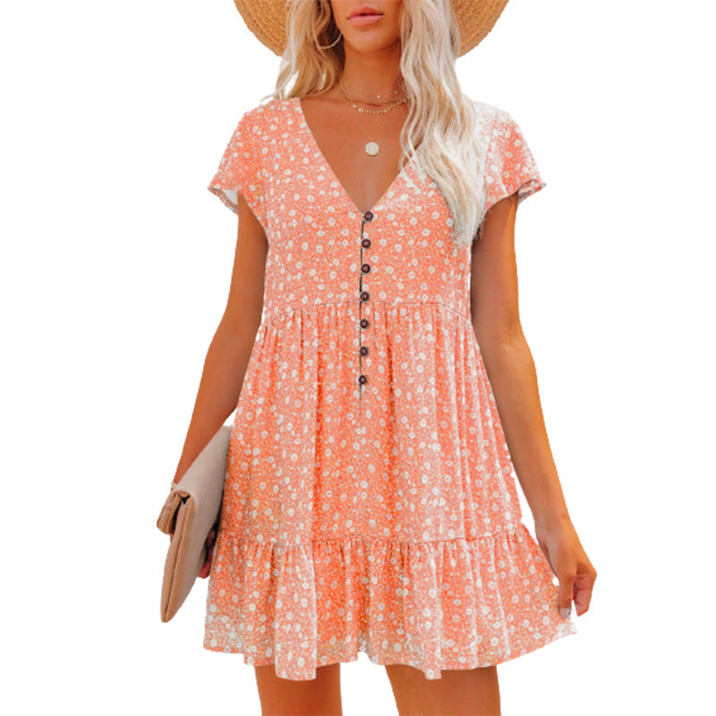 Damen Sommerkleid mit floralen Mustern und Knopfdetails Stalluxe