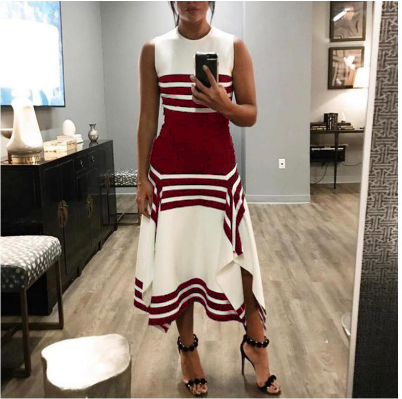 Damen asymmetrisches Maxikleid mit Streifenmuster Stalluxe