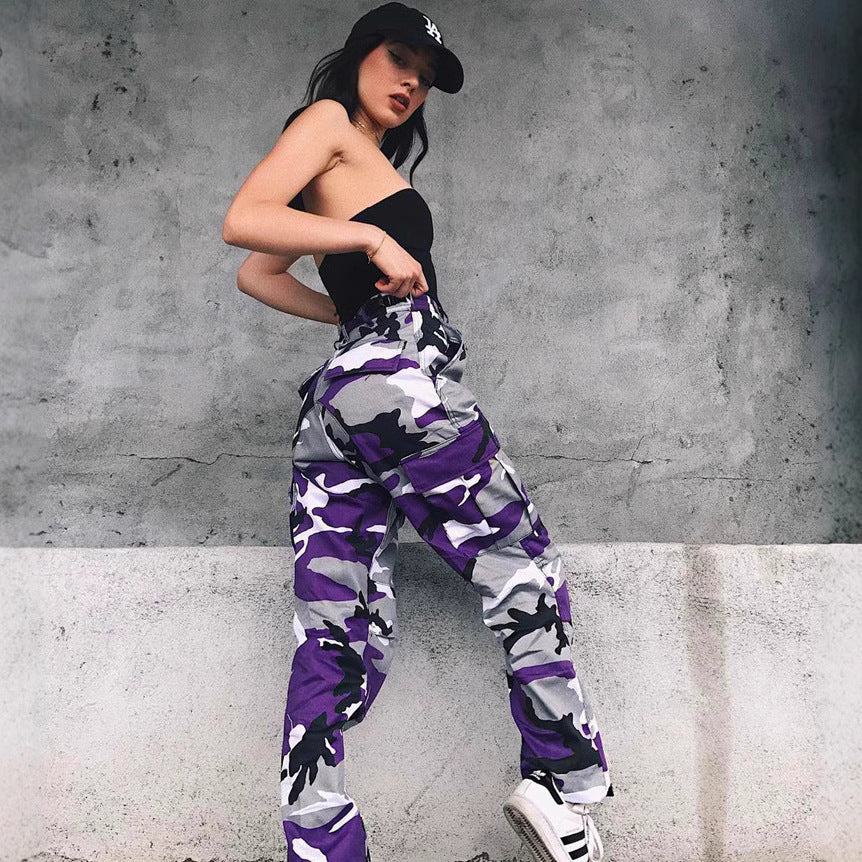 Damen Cargohose mit elastischem Bund und modischem Camouflage-Muster Stalluxe