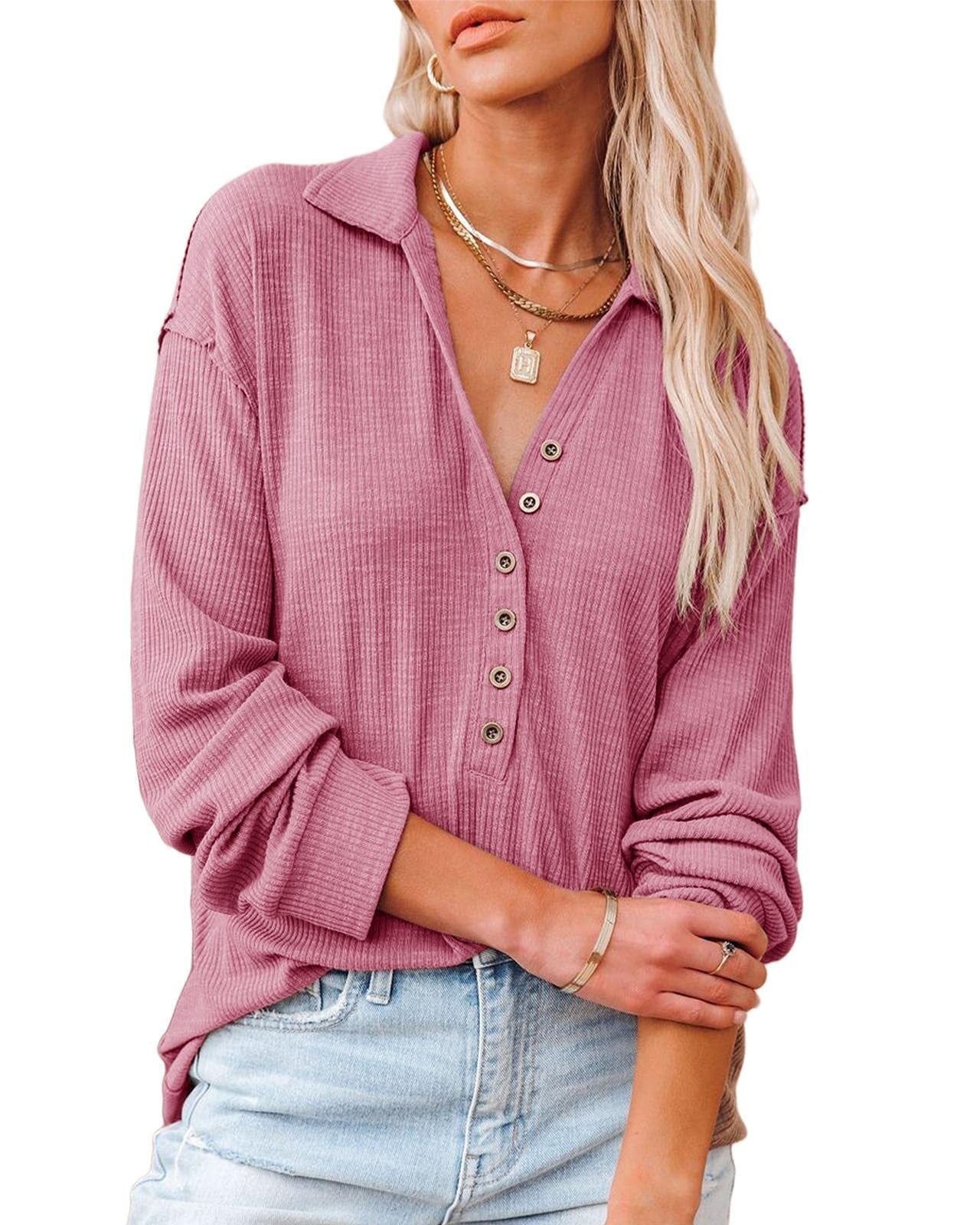Damen lässiges Langarmhemd mit Knopfleiste und strukturiertem Muster Stalluxe