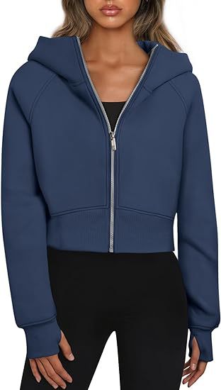 Damen Cropped Sweatjacke mit Reißverschluss und Kapuze Stalluxe